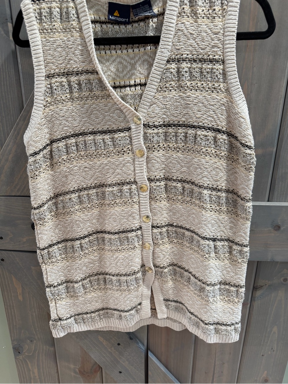 Vintage Lizsport Liz Claiborne Silk Linen Blend Button Sweater Vest L Cream Knit